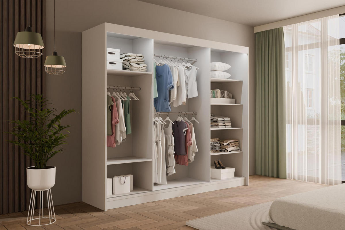 KLEIDERSCHRANK AMOHA mit LED - 250 cm - Weiß - Weiß, Holzwerkstoff (250/215/61cm) - ALTDECOR