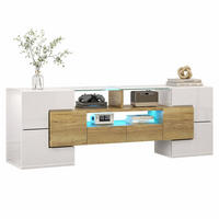 LOWBOARD in Weiß und Goldfarben TV Schrank mit LED, hochglänzend, Glasoberfläche für Wohnzimmer, B145/T30/H51 cm - Goldfarben/Weiß, Glas/Holzwerkstoff (145/51/30cm) - STILVORA
