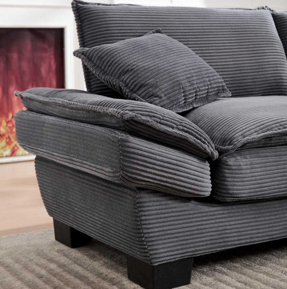 2-SITZER 224/81/81 cm dunkelgrau aus Samt mit ultratiefem Sitz - Dunkelgrau, Textil (81/81/224cm) - OKMYHOME