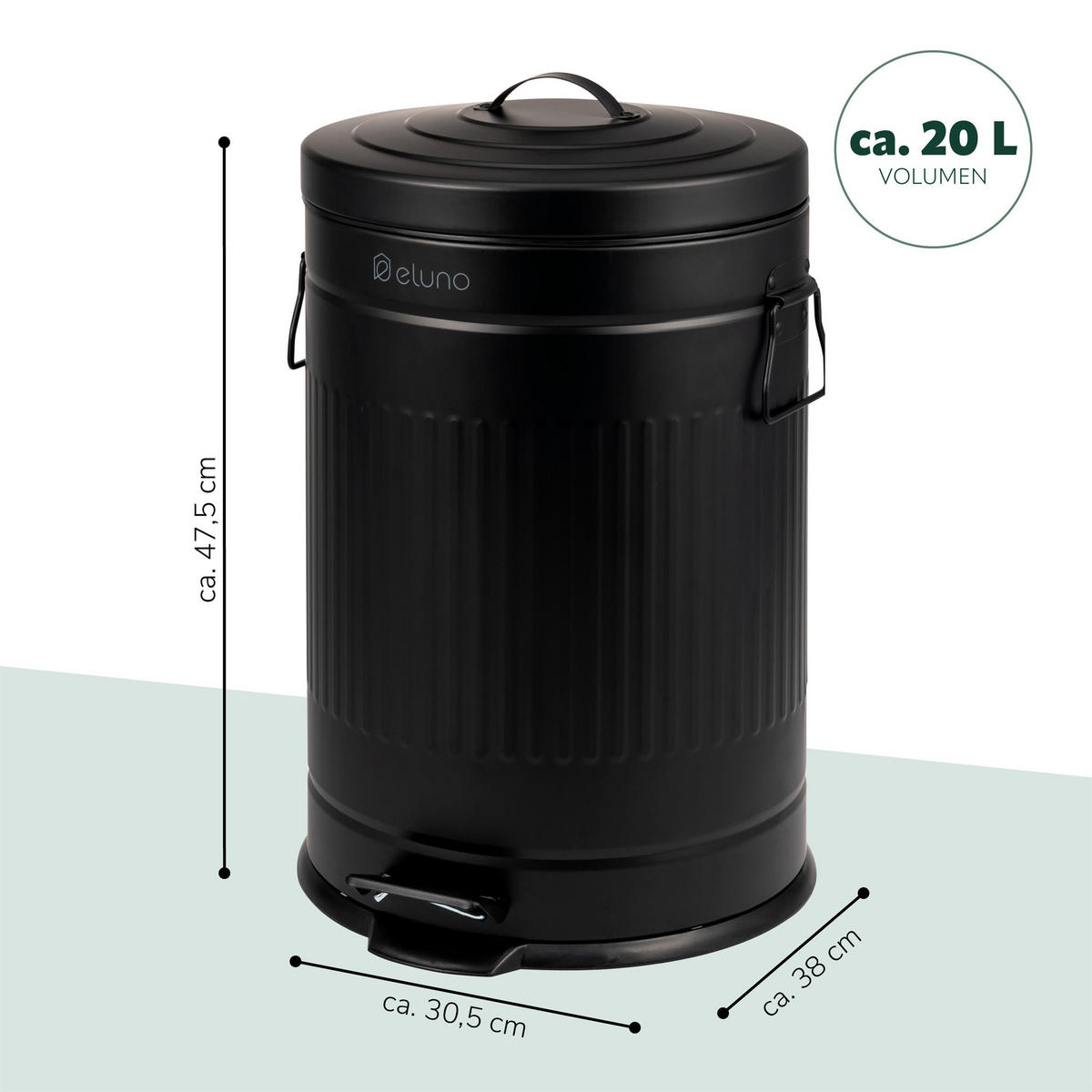 ABFALLEIMER Treteimer VINTAGE, 20 Liter, aus Metall, schwarz - Schwarz, Metall (30.5/47.5/38cm) - eluno