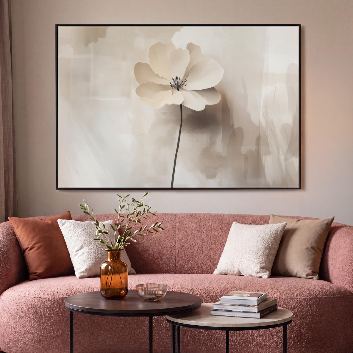 LEINWAND Bilder mit Rahmen - Blume - Beige - Farbe - Schatten - 150x100 - Creme, Textil (150/100cm) - MuchoWow