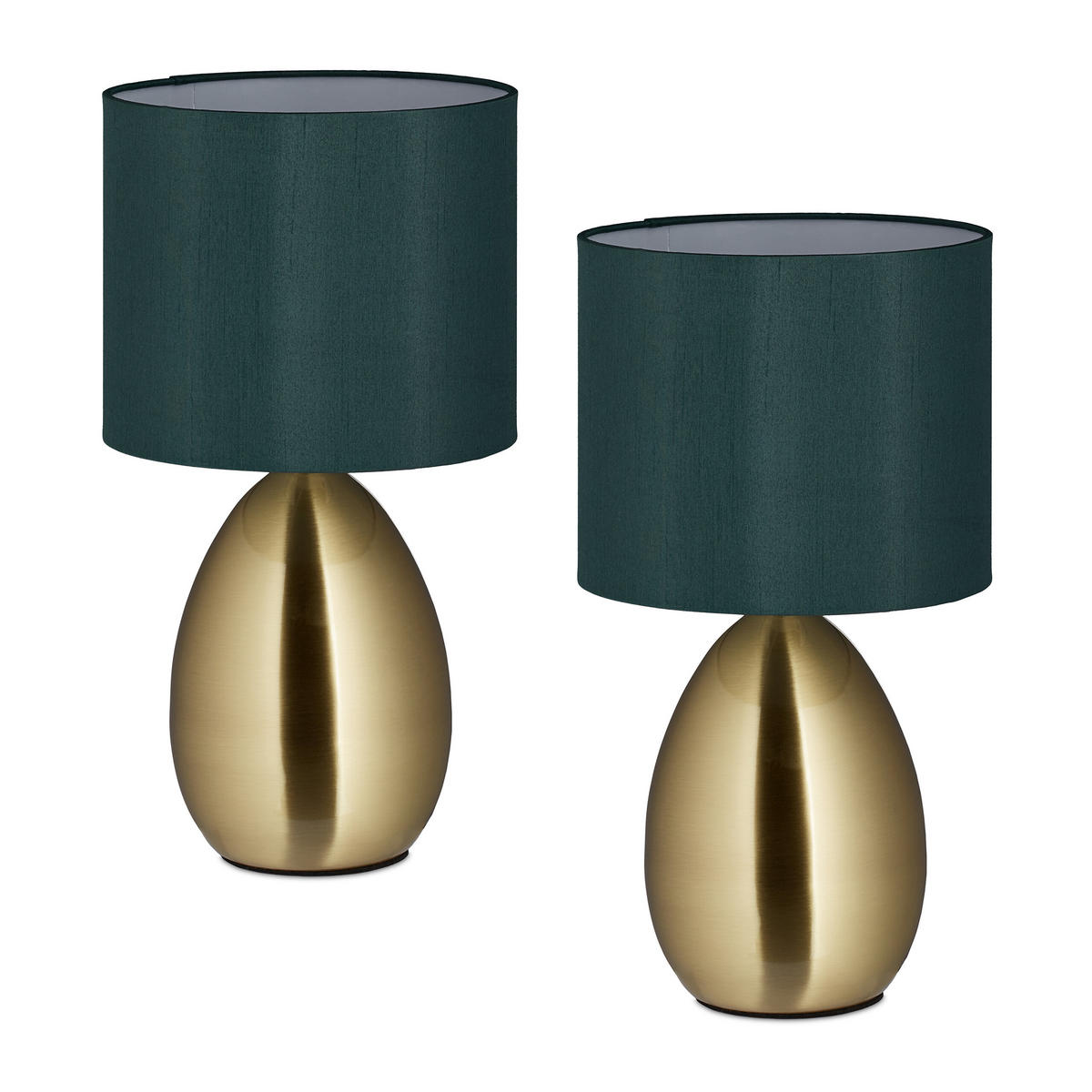 2 x Nachttischlampe - Goldfarben, Kunststoff/Textil (18/18/33.5cm) - Relaxdays