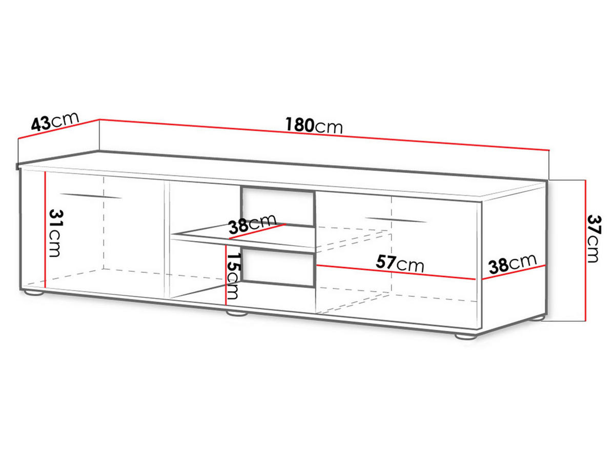 TV-LOWBOARD 180 Soho S03 - Kaschmir/Schwarz, Holzwerkstoff/Kunststoff (180/37/43cm) - MIRJAN24