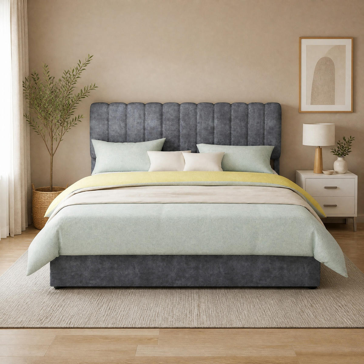 POLSTERBETT 160/200 mit Bettkasten, Gasliftfunktion und weichem Kopfteil in Grau - Grau, Holzwerkstoff/Textil (160/200cm) - EVRYAE