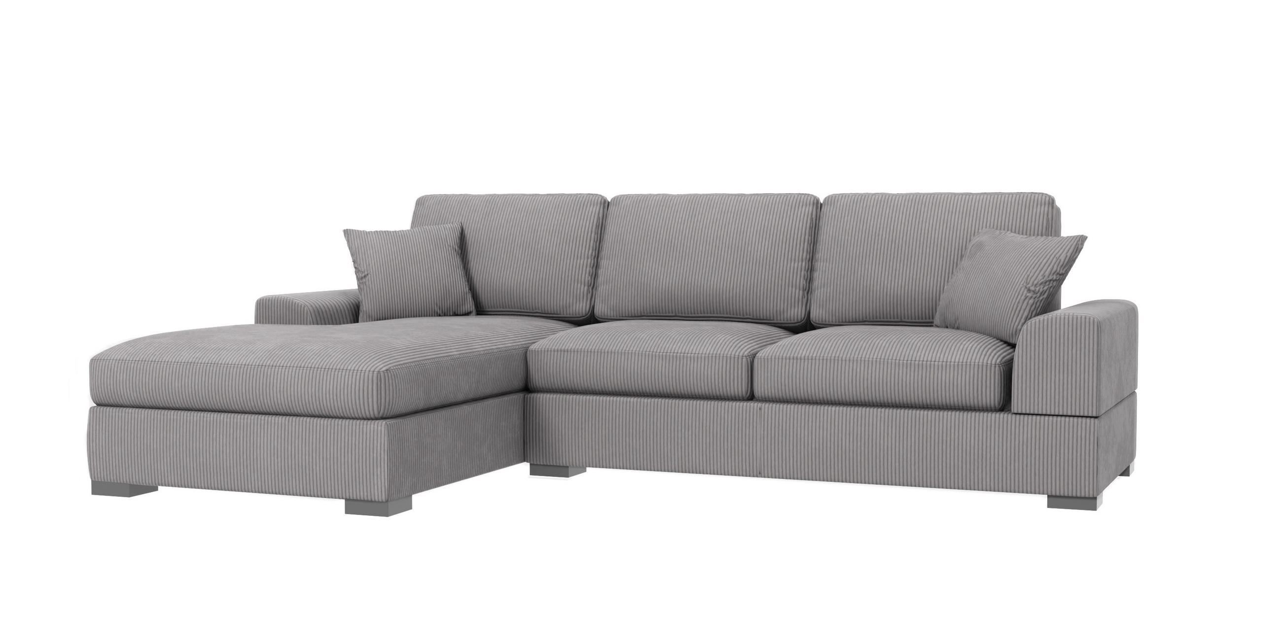 ECKSOFA Saga Hellgrau Cord - Hellgrau/Schwarz, Holz/Buchenholz (306/184cm) - S-Style Möbel
