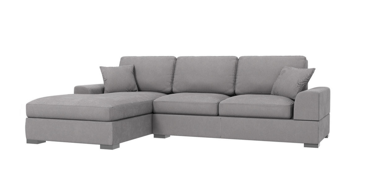 ECKSOFA Saga Hellgrau Cord - Hellgrau/Schwarz, Holz/Buchenholz (306/184cm) - S-Style Möbel