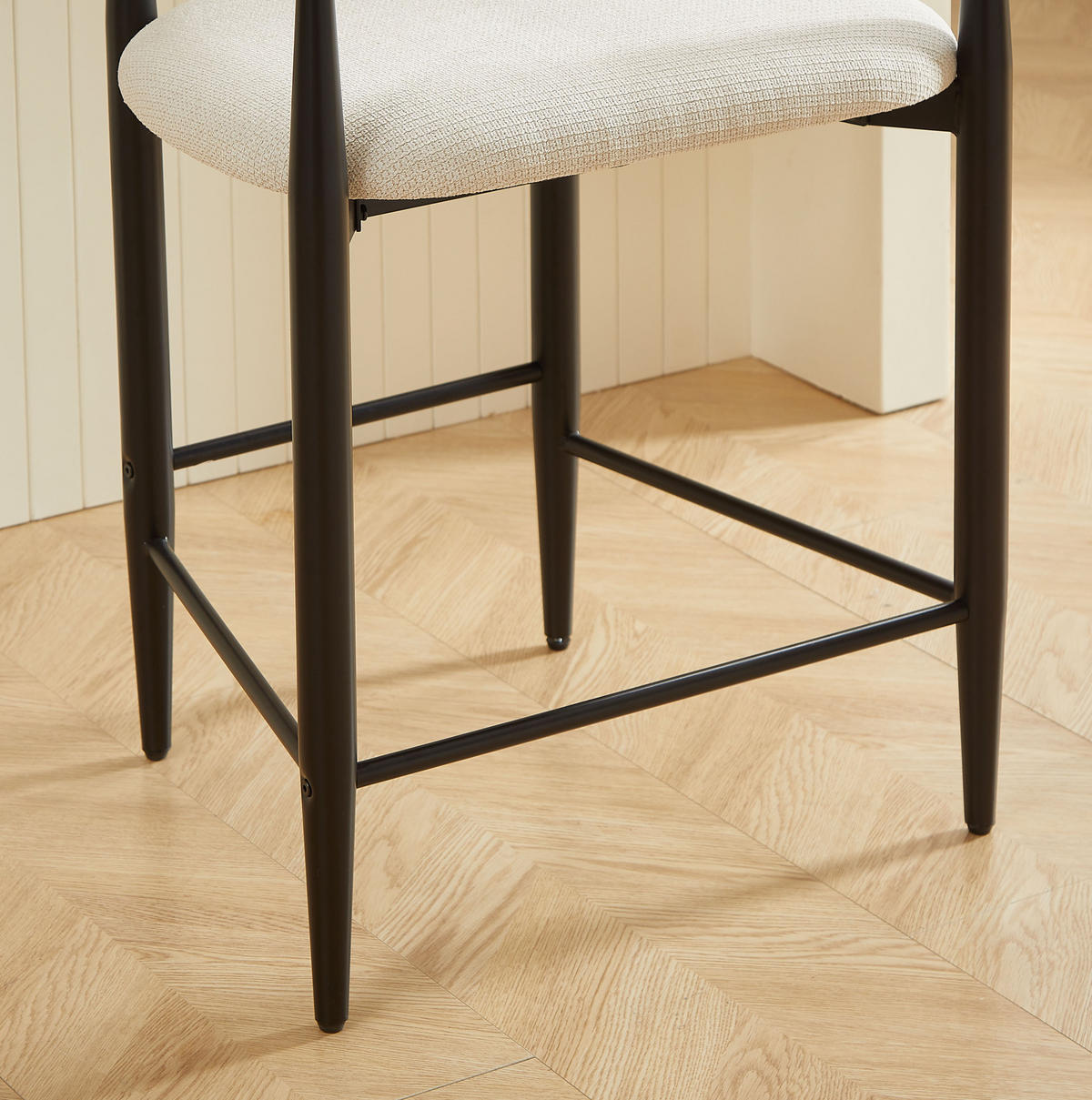 BARHOCKER mit Armlehnen 2er-Set Stoff Beige Schwarz-Gold - Schwarz, Metall (55/94/59cm) - Meubliv