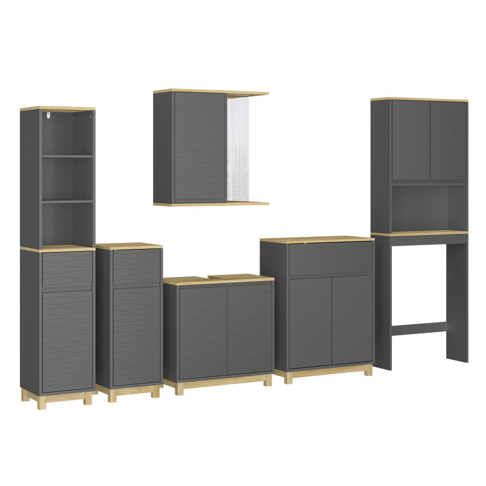 BADRUMSM&Ouml;BELSET Livia Antracit/ek 6 delar Antracit, Ekf&auml;rgad 60/60/30 cm