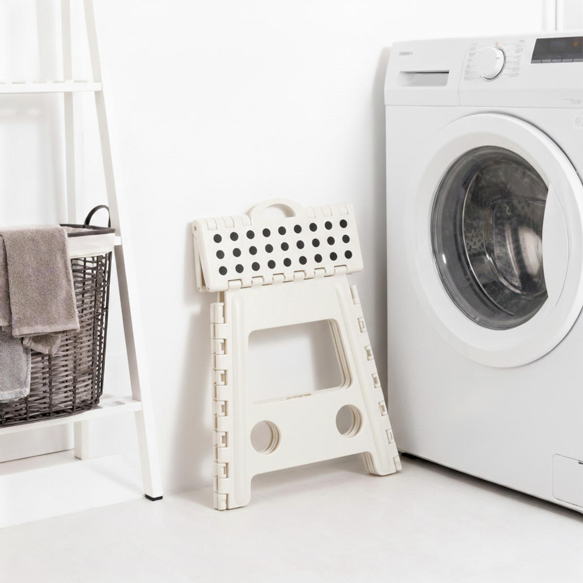 KLAPPHOCKER - Weiß, Kunststoff/Textil (39/39/32cm) - Relaxdays