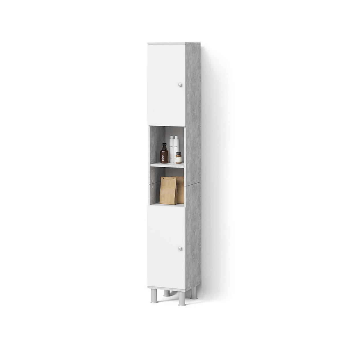 BADSCHRANK Fucino Beton 30 x 190 cm - Schieferfarben/Grau, Holzwerkstoff (30/190/30cm) - Livinity®