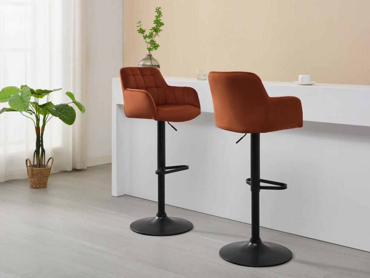 BARHOCKER 2er-Set - Samt & schwarzes Metall - Höhenverstellbar - Terracotta - PEGA - Braun, Textil (49/113/50cm) - Pascal Morabito