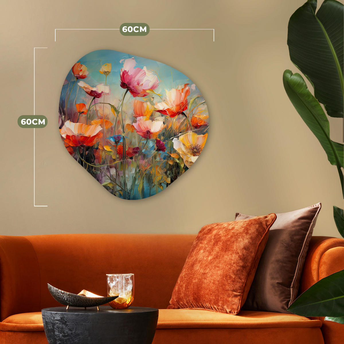 WANDBILD Blumen - Aquarell - Kunst - Botanisch - Natur 60x60 cm - Orange, Kunststoff (60/60cm) - MuchoWow