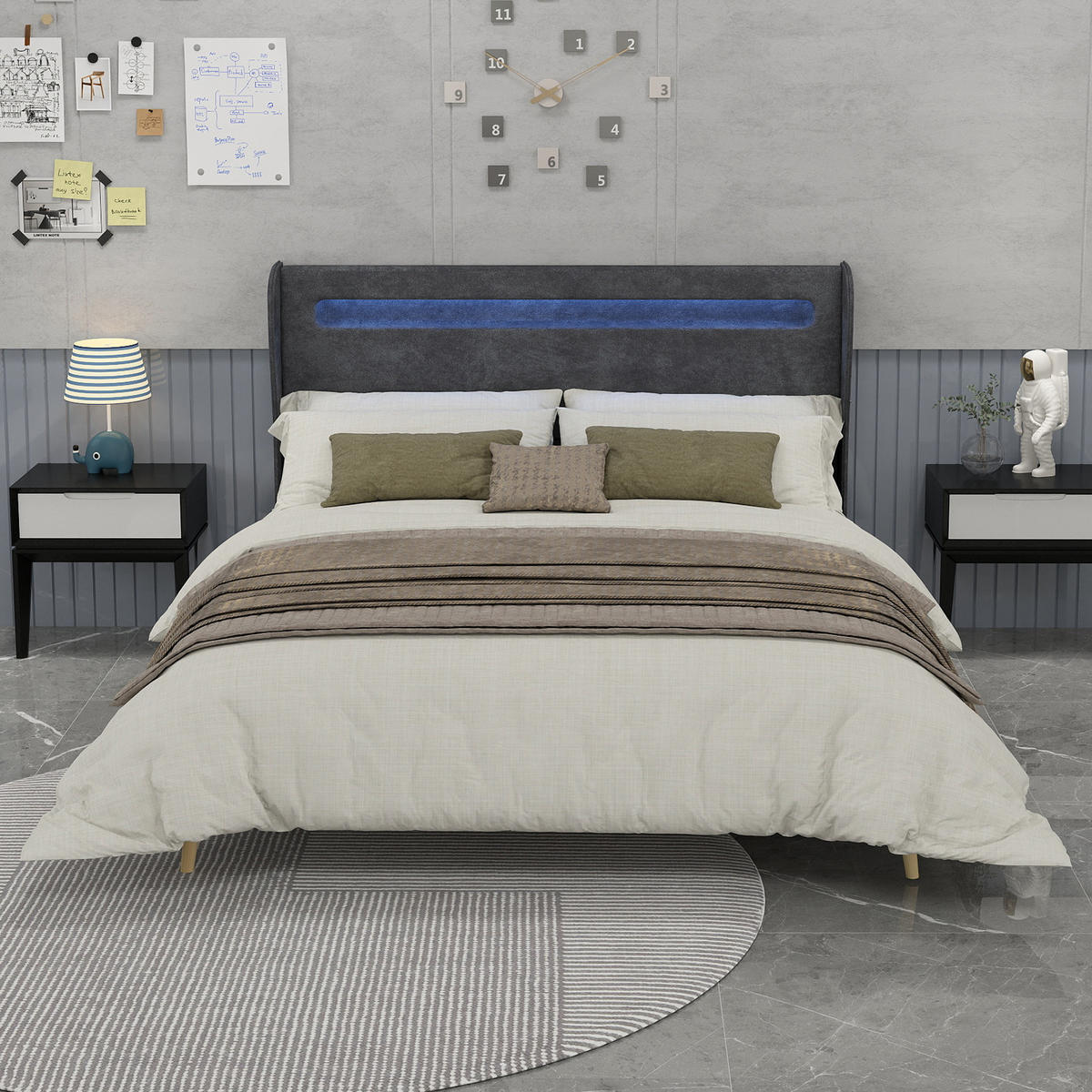 POLSTERBETT 160x200 cm LED Kopfteil grau - Grau, Textil (160/200cm) - LEBENLANG