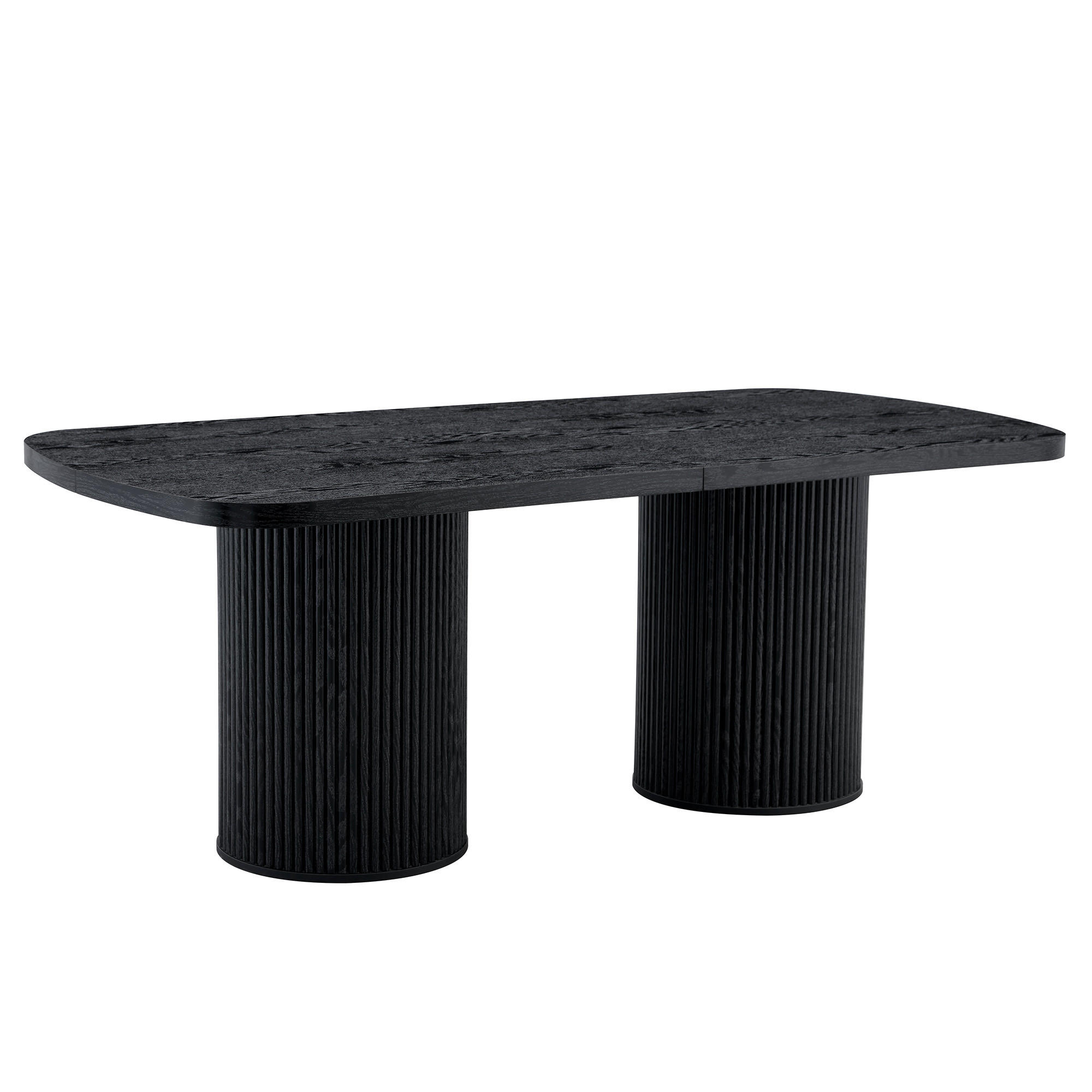 ESSTISCH oval 6–8 Personen MDF geriffelte Zylinderfüße Wabi-Sabi Mid-Century modern Holzoptik - Schwarz, Holzwerkstoff (180/90/76cm) - EVRYAE