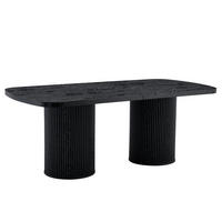 ESSTISCH oval 6–8 Personen MDF geriffelte Zylinderfüße Wabi-Sabi Mid-Century modern Holzoptik - Schwarz, Holzwerkstoff (180/90/76cm) - EVRYAE