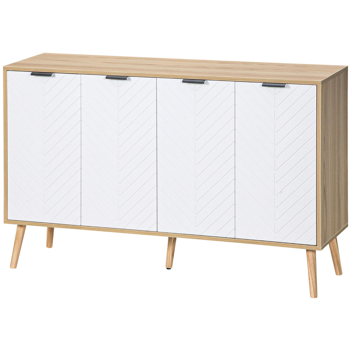 SIDEBOARD DE-11008 Chevron-Muster, 4 Türen & verstellbare Böden Weiß - Weiß, Holzwerkstoff (120/77.4/35cm) - ComfortXL
