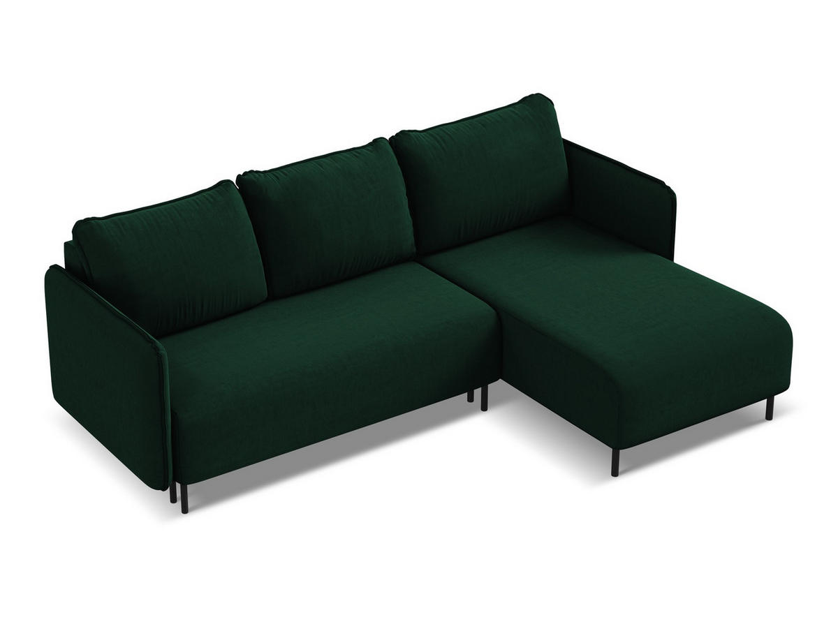 ECKSOFA mit Schlaffunktion Samt Stoff Grün - Dunkelgrün/Schwarz, Holz/Textil (236/162cm) - Makamii