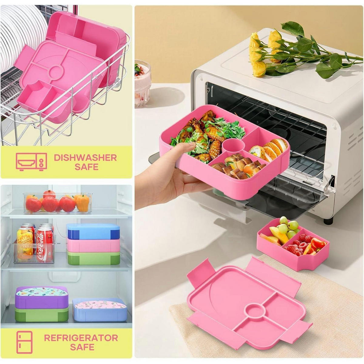 BROTDOSE Kinder 6 Fächer Auslaufsicher Rosa 1150 ml - Rosa, Kunststoff (16/5/22cm)