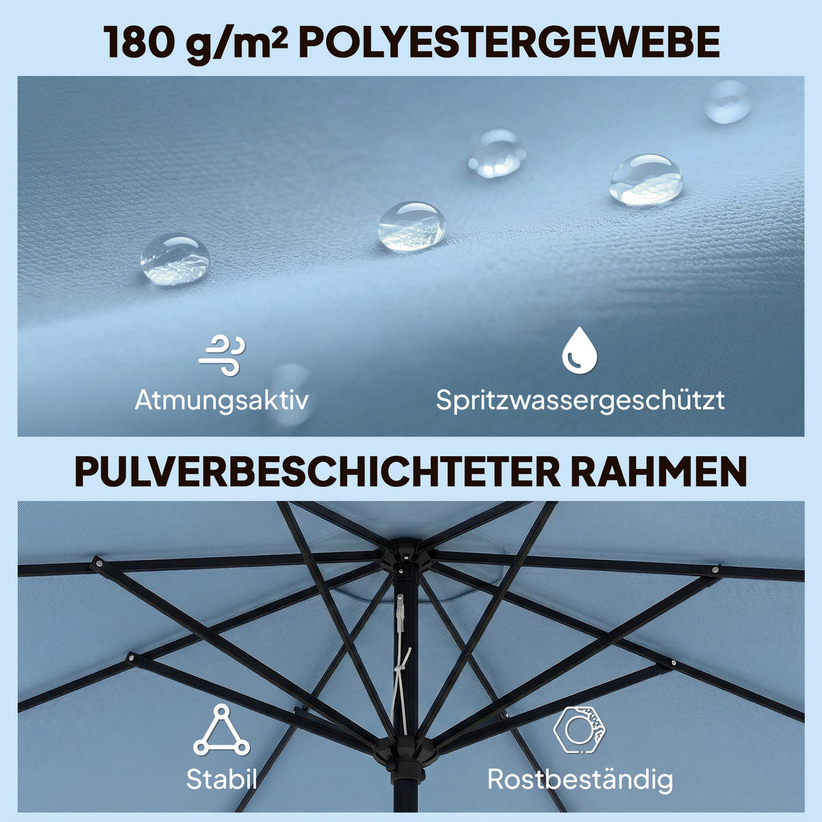 SONNENSCHIRM Metall Polyester Himmelblau - Blau, Metall (265/265cm) - Outsunny