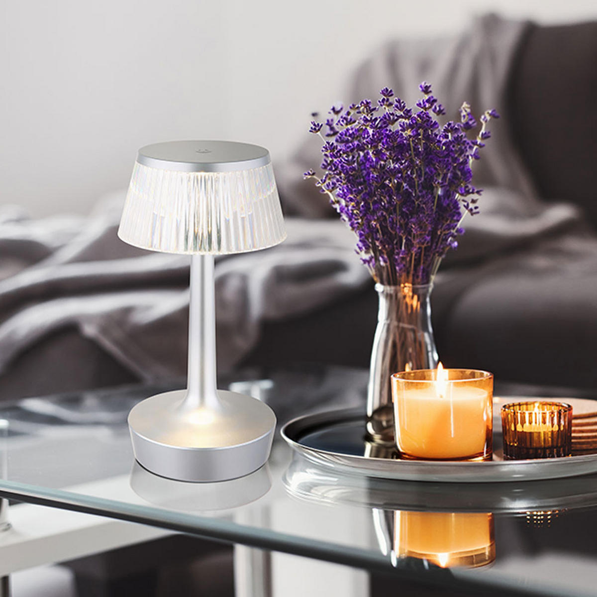 LED TISCHLEUCHTE Kristall Silber - Silberfarben, Kunststoff (12/12/23cm) - Globo Lighting