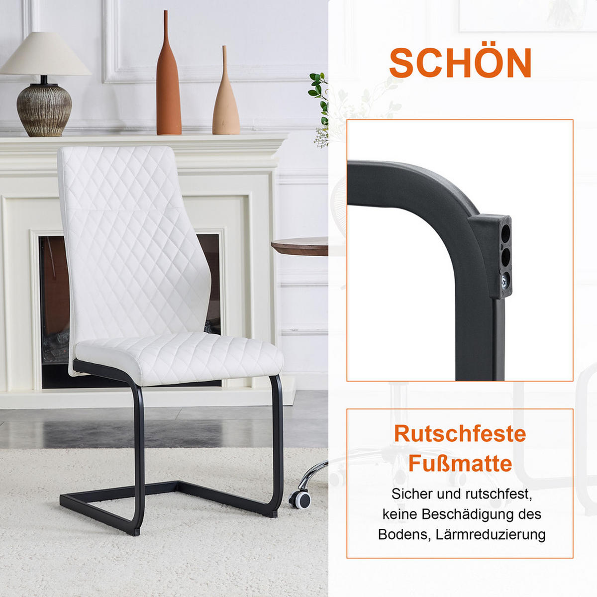 TISCHGRUPPE 3-tlg Runder Esstisch 60 cm MDF mit 2 Stühlen Weiß - Schwarz, Metall (73.5/21.5/76cm) - Raelunyi