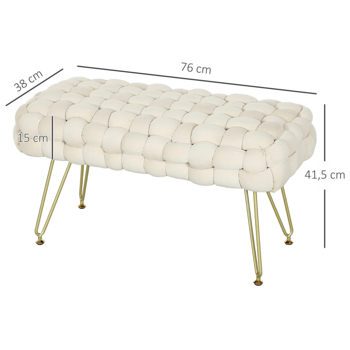 SITZHOCKER DE-07206 mit Metallbeinen und Polsterung Cremeweiß - Creme, Holz/Textil (38/41.5/76cm) - ComfortXL