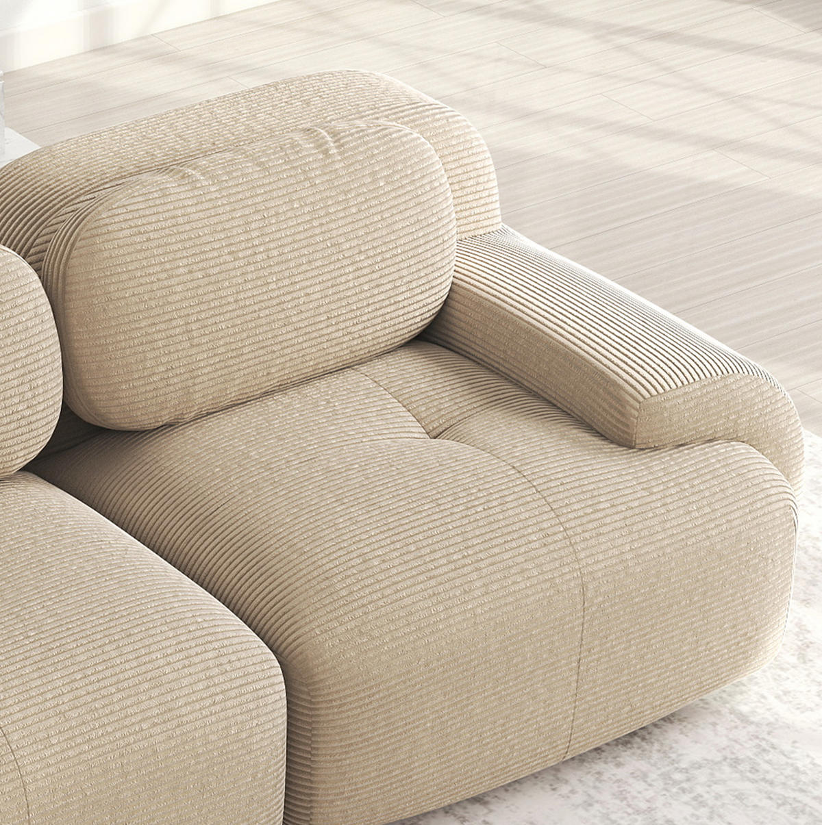 ECKSOFA 388/178/75 cm beige aus Cordstoff rahmenlos und modular ohne Montage - Beige, Textil (178/388cm) - OKWISH