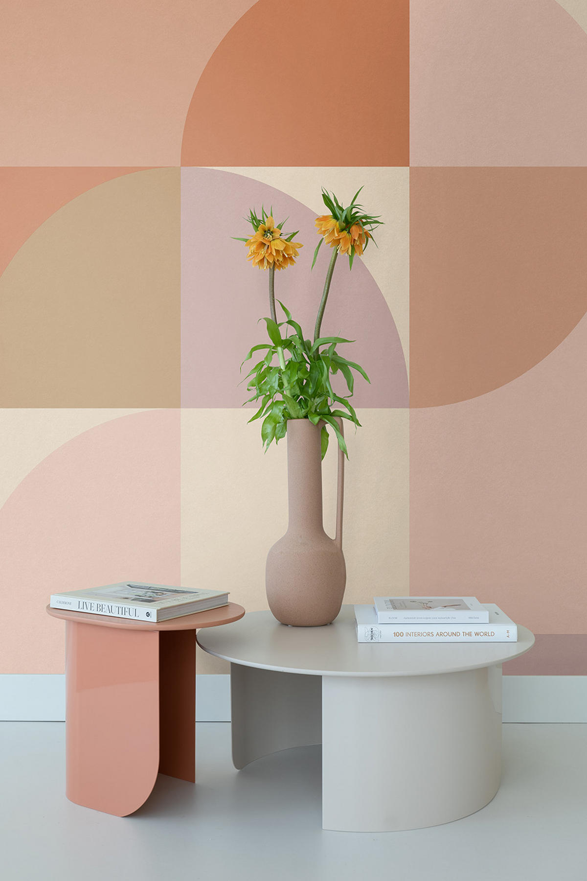 FOTOTAPETE Kreise im Bauhaus-Stil 250 x 279 cm - Pink, Papier (250/279cm) - ESTAhome