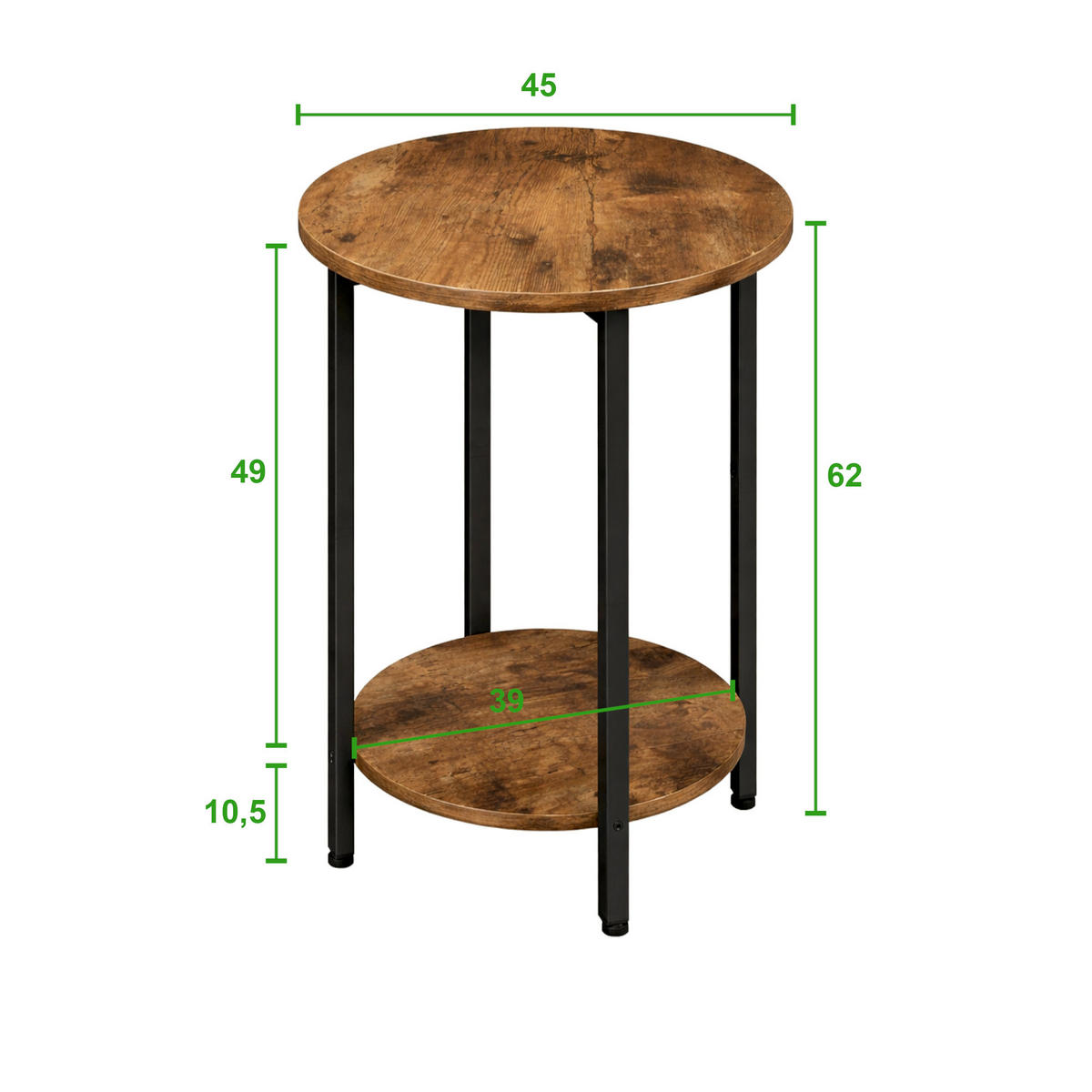 BEISTELLTISCH Holzoptik Metall Dunkelbraun Schwarz rund 45×62×40 cm - Dunkelbraun/Schwarz, Holzwerkstoff/Metall (45/45/62cm) - Begryf