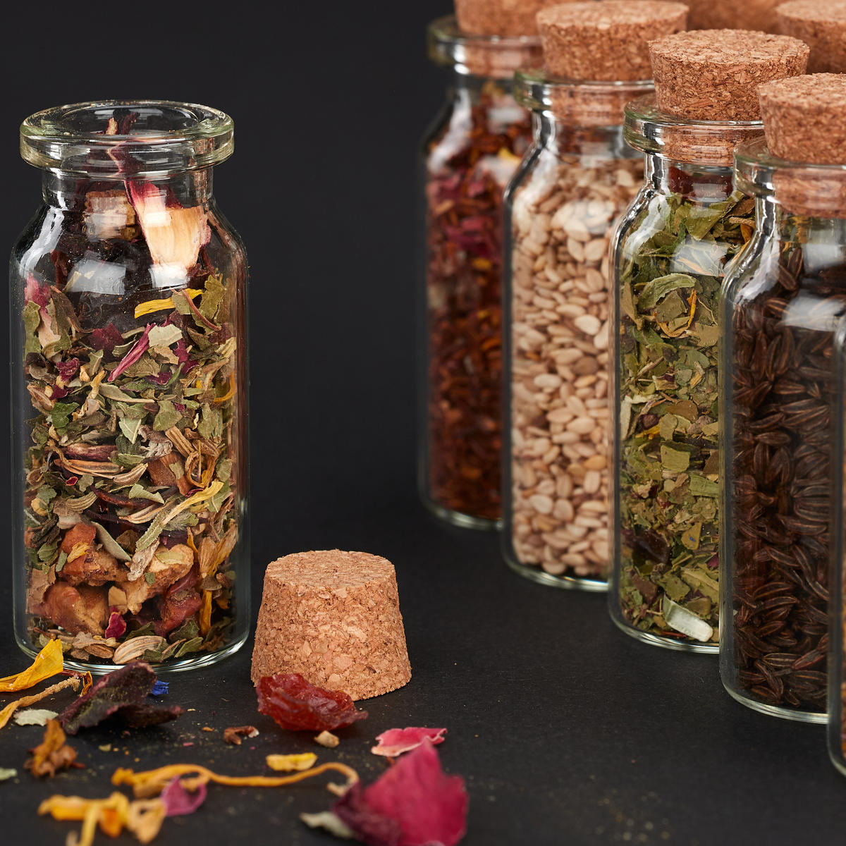 MINI sklenené fľaše - priehľadné, prírodné materiály/sklo (2/5.5/2cm) - Relaxdays