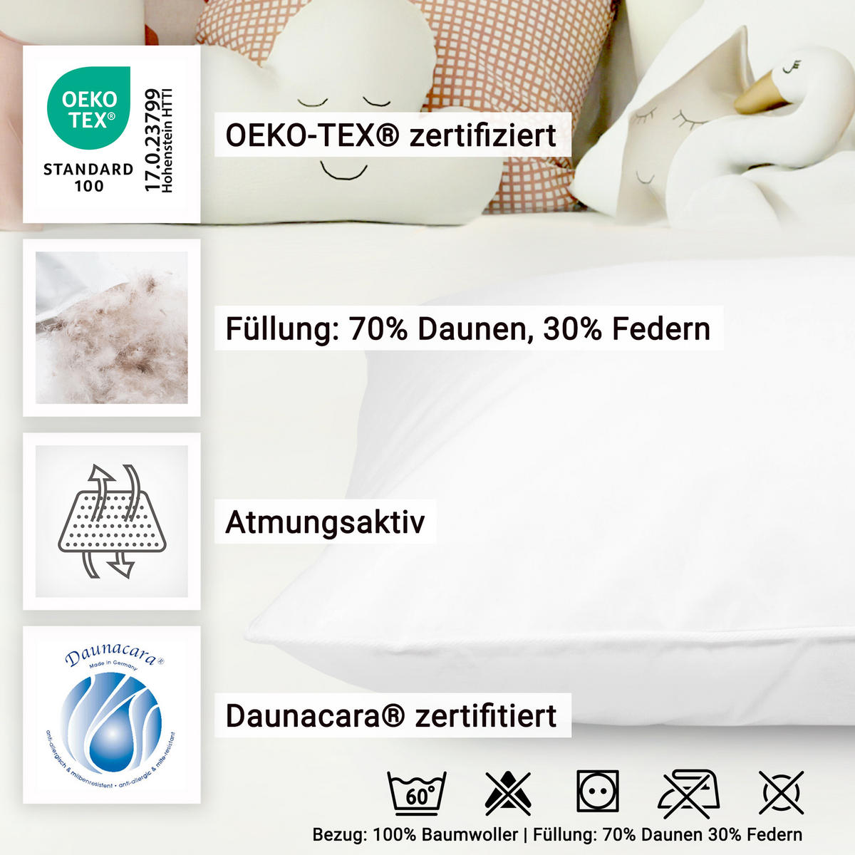 KINDERBETTDECKE, 80x80 cm, 70% Federn, 30% Daunen - Weiß, Textil (80/80cm) - Zollner