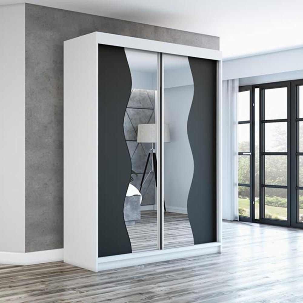 SCHWEBETÜRENSCHRANK 160 CM RIMA Farbe: Weiß / schwarz / schwarz - Schwarz/Weiß, Holzwerkstoff (160/215/59.5cm) - A&J MöbelLand