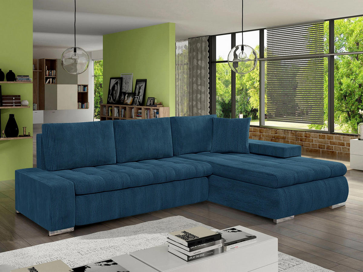 ECKSOFA Orkan Mini Cord - Blau, Holz/Textil (265/185cm) - MIRJAN24