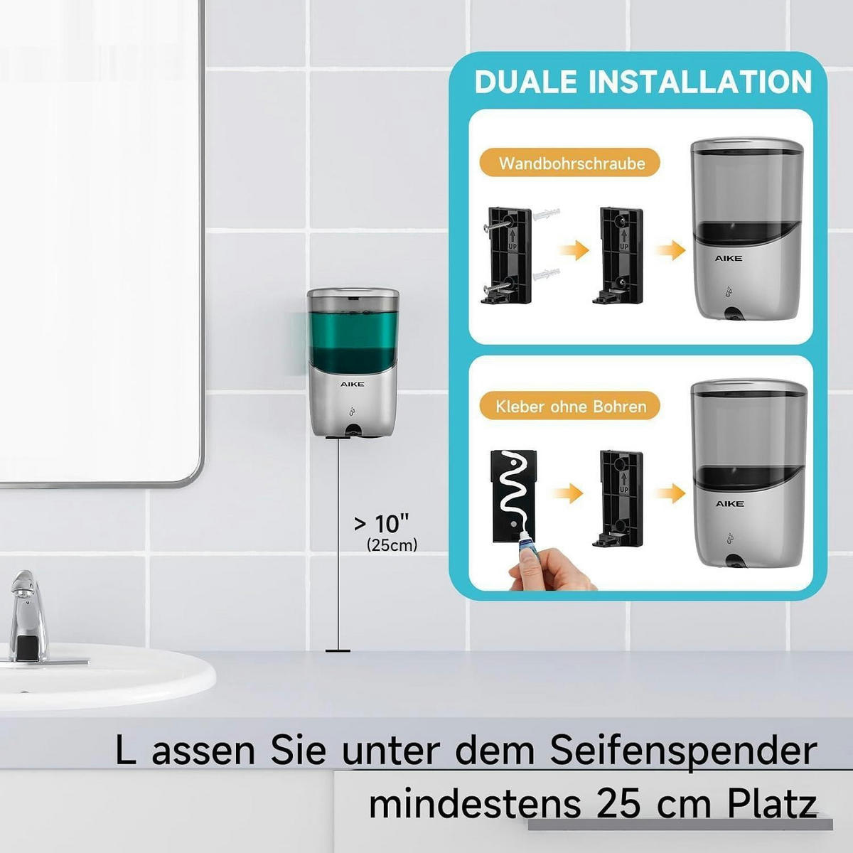 SEIFENSPENDER Automatisch Wandmontage 650 ml Silber - Silberfarben, Kunststoff (10.6/20/11.7cm)