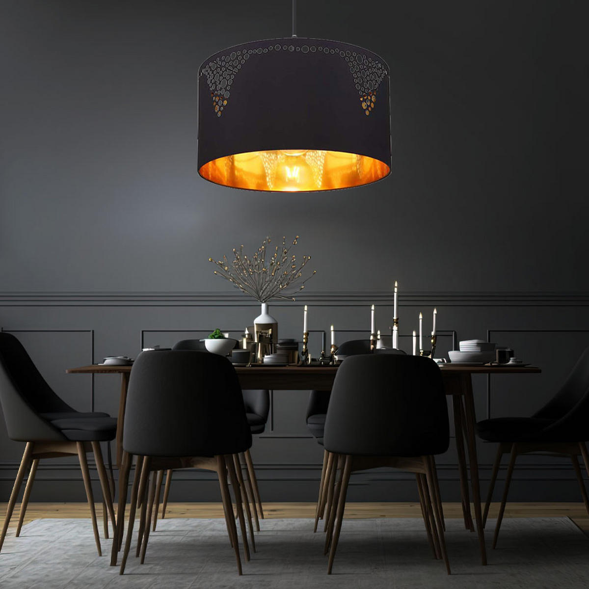 LED HÄNGELEUCHTE Metall Schwarz matt Gold - Schwarz, Metall (38/38/120cm) - Globo Lighting