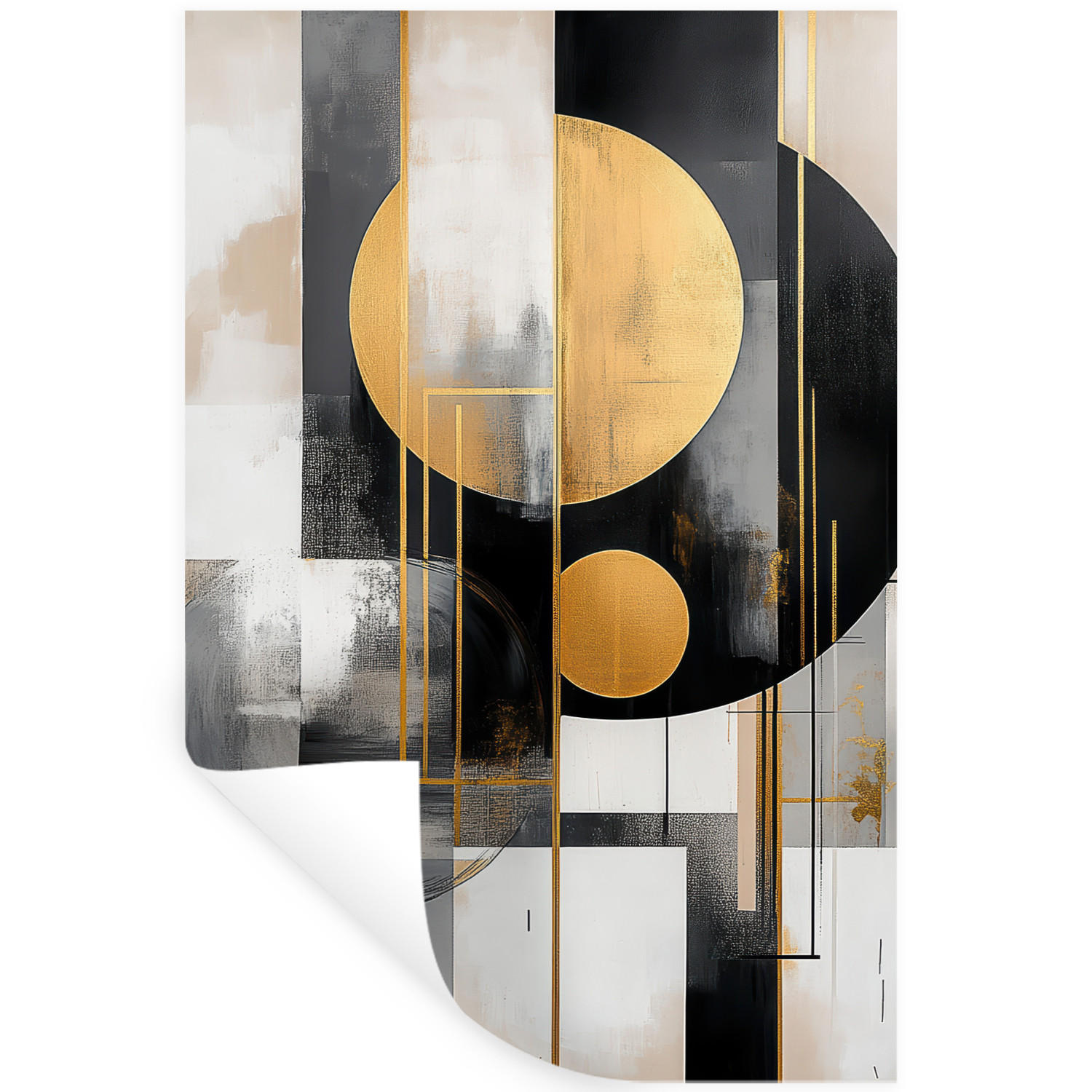 WANDTATTOO Abstrakt - Gold - Silber - Formen - Ästhetisch - Modern 80x120 cm - Goldfarben, Kunststoff (80/120/0.1cm) - MuchoWow