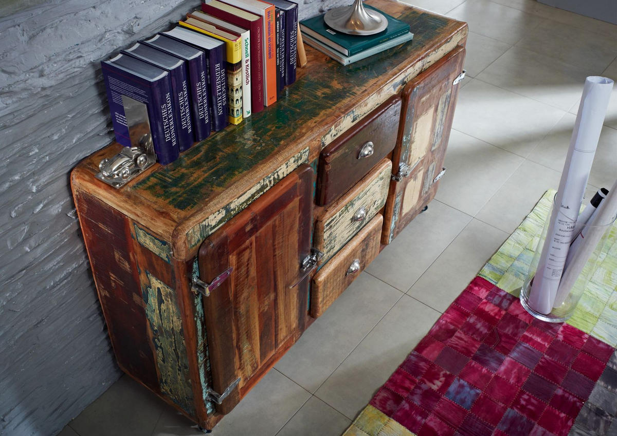 SIDEBOARD Altholz 150x40x90 mehrfarbig lackiert FREEZY #07 - Multicolor, Holz (150/90/40cm) - Massivmoebel24