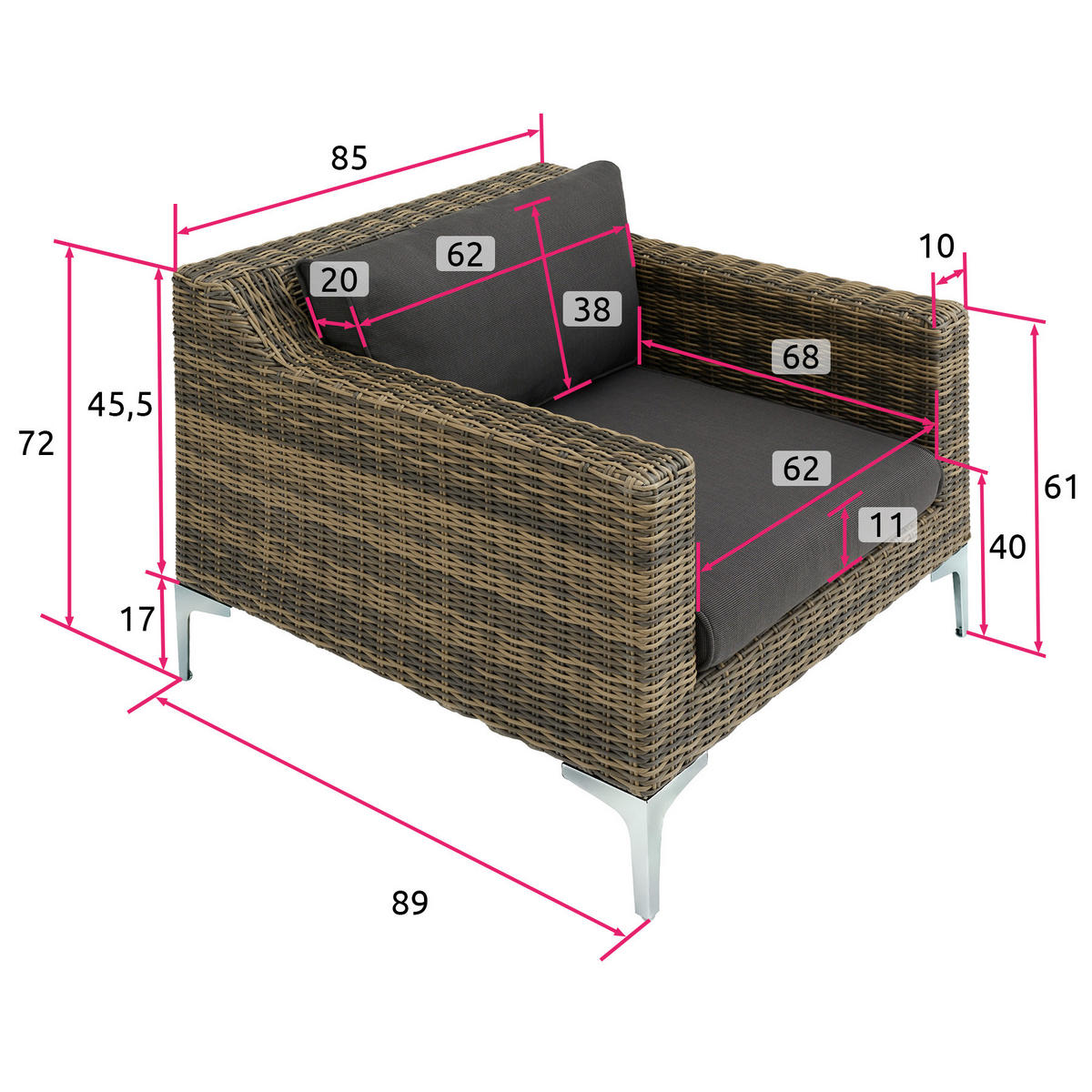 GARTEN-LOUNGE-SET Villanova,kein Aufbau,anthrazit-meliert - Anthrazit, Kunststoff - tectake