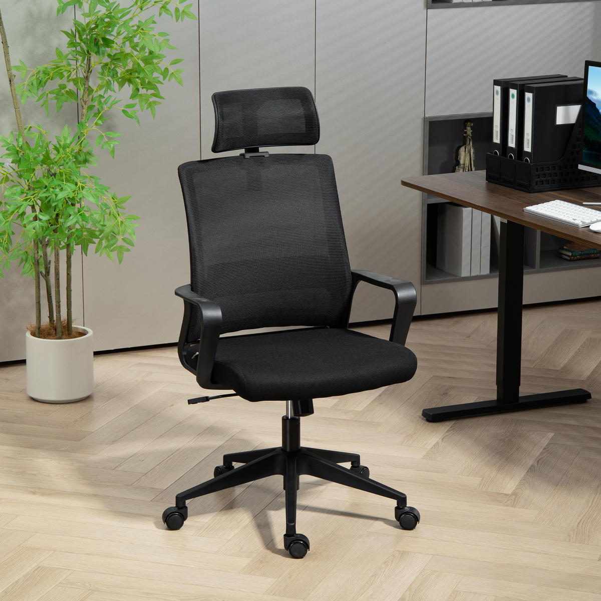 BÜROSTUHL Verstellbar Kopfstütze, Schwarz - Schwarz, Textil (60/112/64cm) - HOMCOM