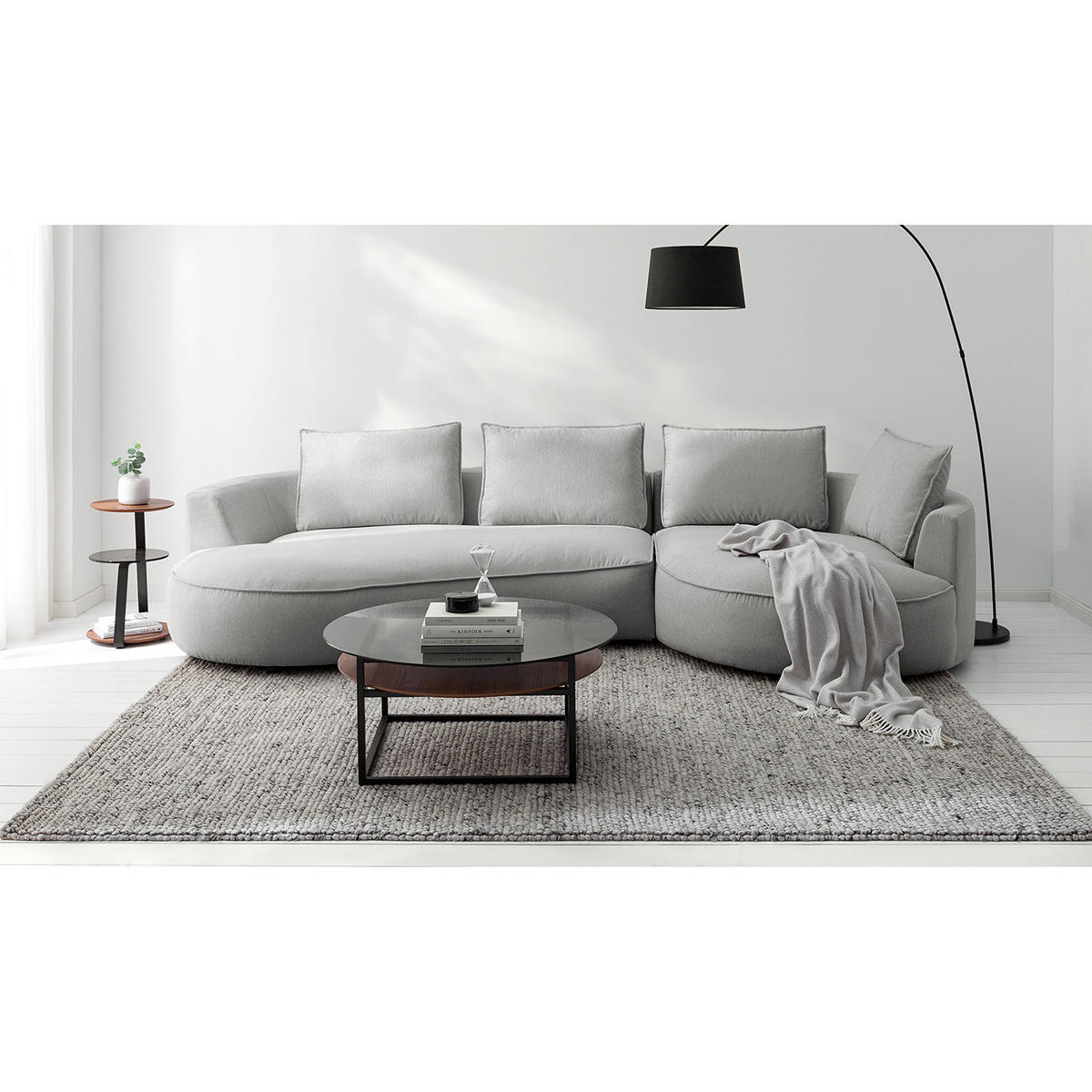 BIGSOFA - Hellgrau, Kunststoff/Textil (322/82/154cm) - home24