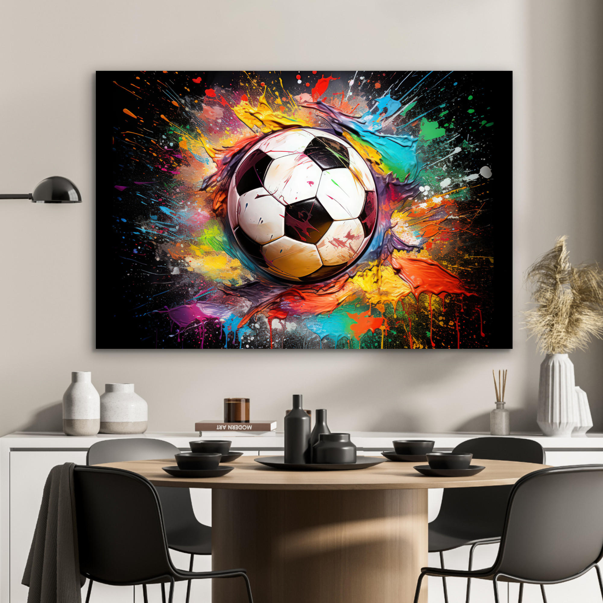 METALLBILD Fußball - Farbe - Farben - Schwarz - Weiß 120x80 cm - Weiß, Metall (120/80cm) - MuchoWow