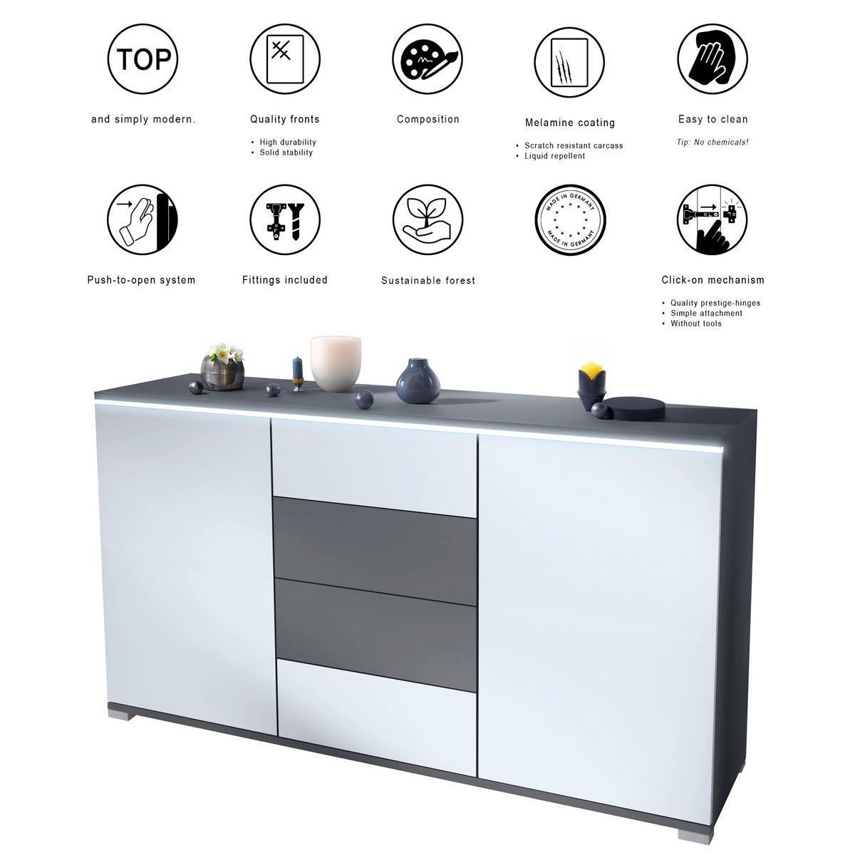 SIDEBOARD Faro Eiche Evoke - Eiche San Remo, Holzwerkstoff (138.5/75.5/35cm) - Vladon
