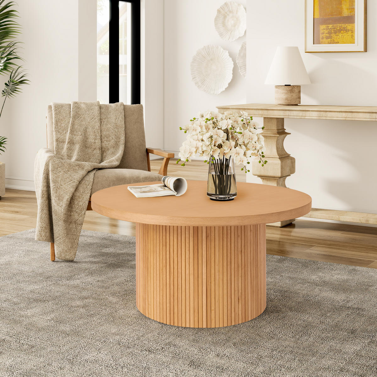 COUCHTISCH 90/90/40 cm Natur mit MDF Holz und Gummiholzkonstruktion - Naturfarben, Holz (90/90/45cm) - OKWISH