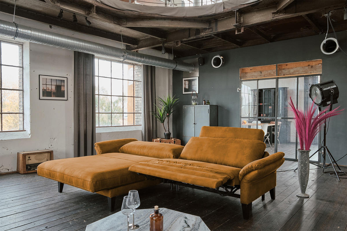 ECKSOFA MIT MOTORISCHER RELAXFUNKTION MALTA Rotbraun Webstoff - Rotbraun/Cognac, Buchenholz/Textil (302/175cm) - KAWOLA