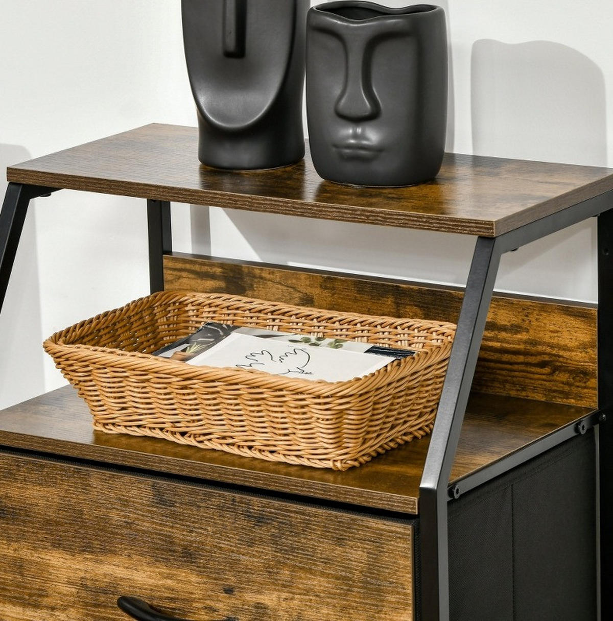 STOFFKOMMODE mit Stahlgestell 44x29x92 cm Braun mit 3 Schubladen und 2 Ablagen - Braun, Holzwerkstoff (44/92/29cm) - IVMEU