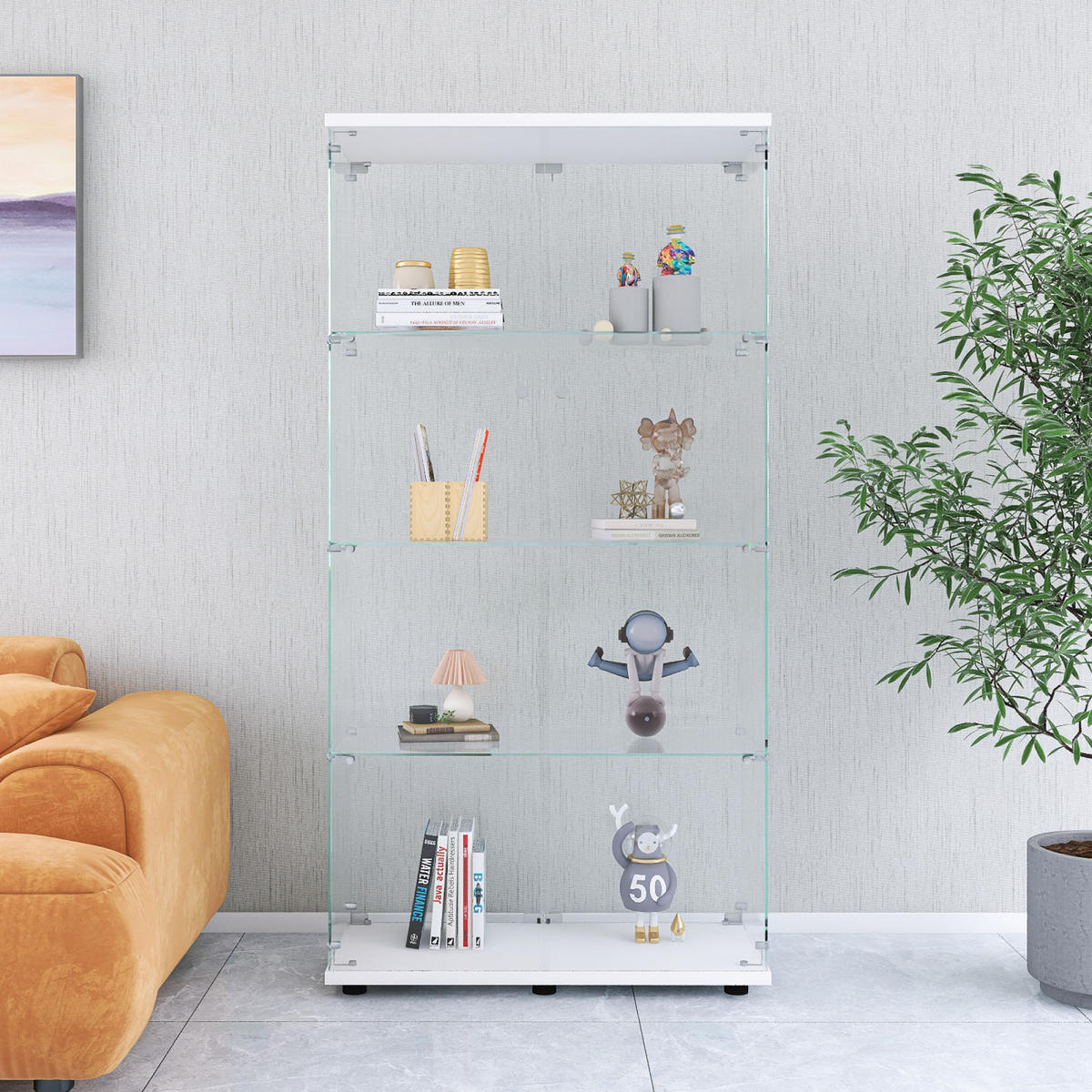 VITRINE 36x80x164 cm, 4 Glasböden, Doppeltür, Weiß - Weiß, Holz (80/164/36cm)