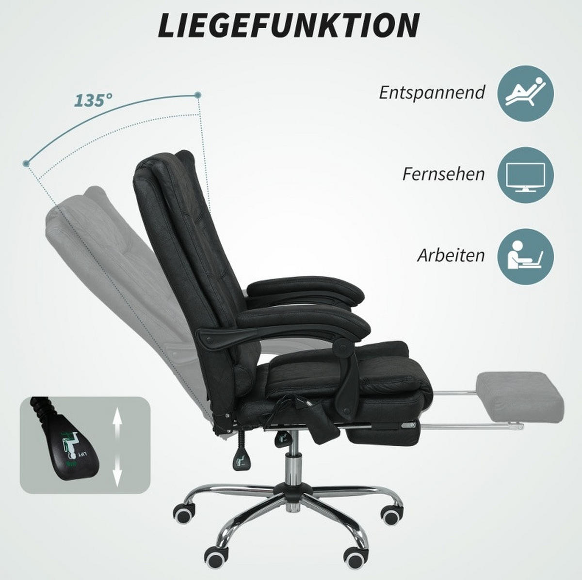 BÜROSTUHL mit Massagefunktion 64 x 70 x 110-118 cm Schwarz - Schwarz, Kunststoff (70/118/64cm) - Meubliv