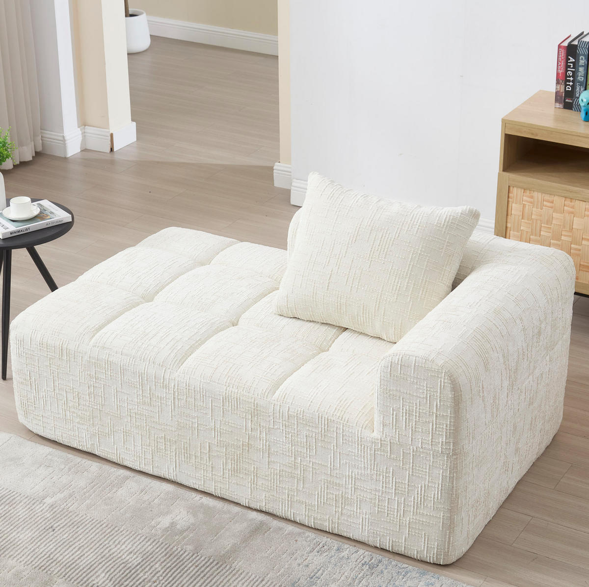 CHAISELONGUE Sofa Chenille mit Kissen und Seitentaschen 158/90/60 cm Beige - Beige, Textil (60/158/90cm) - Redom