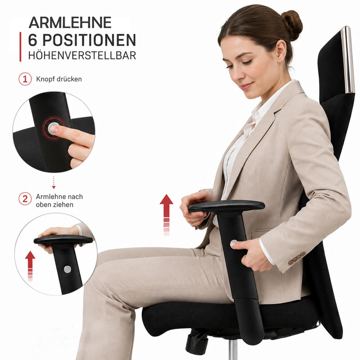 CHEFSESSEL Black-Line Stoff Schwarz - ergonomisch, 150 kg belastbar, Sitzhöhe 48-60cm - Schwarz, Kunststoff/Textil (68/121/60cm) - Versee