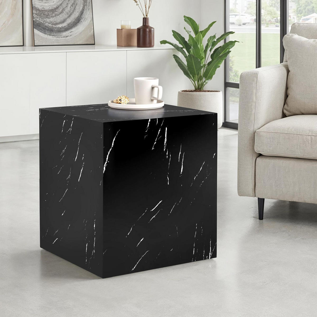 COUCHTISCH Lasley,45 x 45 x 50 cm,Marmor Optik schwarz - Schwarz, Holz (45/45/50cm) - tectake